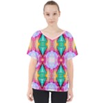 Colorful Abstract Painting E V-Neck Dolman Drape Top