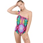 Colorful Abstract Painting E Frilly One Shoulder Swimsuit