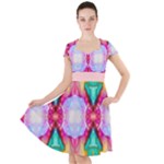 Colorful Abstract Painting E Cap Sleeve Midi Dress