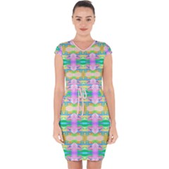 Colorful Neon Pattern  Capsleeve Drawstring Dress  by gloriasanchez