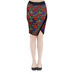 Spanish Passion Floral Pattern Midi Wrap Pencil Skirt by gloriasanchez