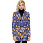 Folk floral art pattern. Flowers abstract surface design. Seamless pattern Button Up Hooded Coat 