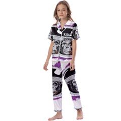 Purple Spacemonkey Kids  Satin Short Sleeve Pajamas Set by goljakoff