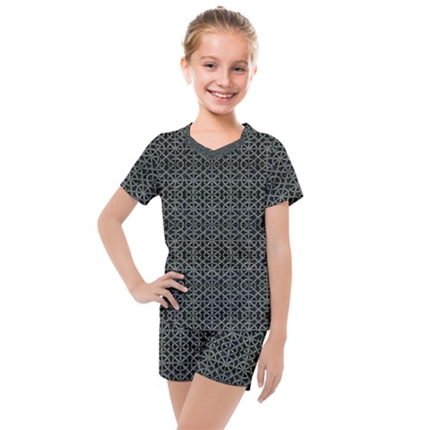 Iron Ornament Grid Pattern Kids  Mesh Tee And Shorts Set by dflcprintsclothing