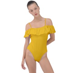 Amber Orange Frill Detail One Piece Swimsuit by FabChoice