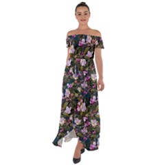 Apple Blossom  Off Shoulder Open Front Chiffon Dress by SychEva