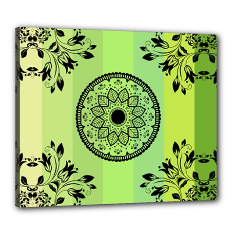 Green Grid Cute Flower Mandala Canvas 24  X 20  (stretched) by Magicworlddreamarts1
