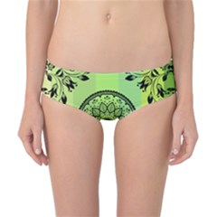 Green Grid Cute Flower Mandala Classic Bikini Bottoms by Magicworlddreamarts1
