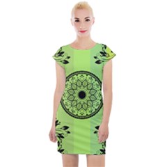 Green Grid Cute Flower Mandala Cap Sleeve Bodycon Dress