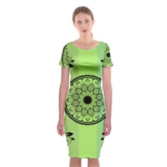 Green Grid Cute Flower Mandala Classic Short Sleeve Midi Dress
