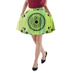 Green Grid Cute Flower Mandala A-line Pocket Skirt by Magicworlddreamarts1