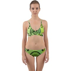 Green Grid Cute Flower Mandala Wrap Around Bikini Set by Magicworlddreamarts1