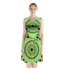 Green Grid Cute Flower Mandala Sleeveless Waist Tie Chiffon Dress by Magicworlddreamarts1