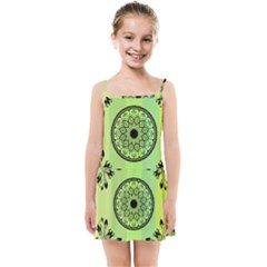 Green Grid Cute Flower Mandala Kids  Summer Sun Dress by Magicworlddreamarts1