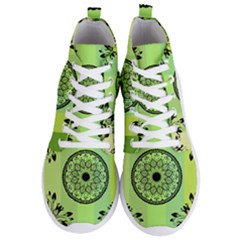 Green Grid Cute Flower Mandala Men s Lightweight High Top Sneakers by Magicworlddreamarts1