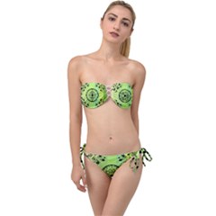 Green Grid Cute Flower Mandala Twist Bandeau Bikini Set by Magicworlddreamarts1
