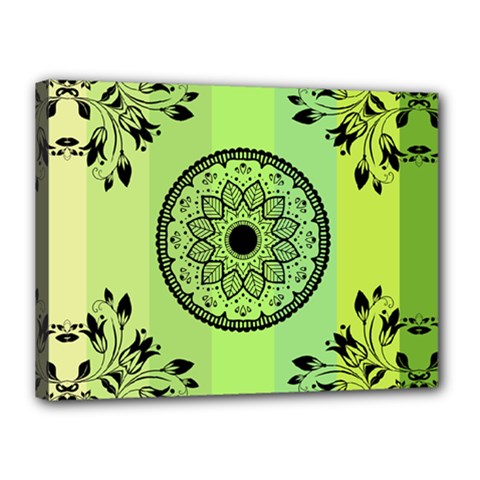Green Grid Cute Flower Mandala Canvas 16  X 12  (stretched) by Magicworlddreamarts1