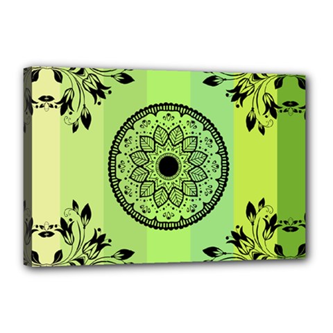 Green Grid Cute Flower Mandala Canvas 18  X 12  (stretched) by Magicworlddreamarts1