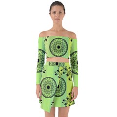Green Grid Cute Flower Mandala Off Shoulder Top With Skirt Set by Magicworlddreamarts1