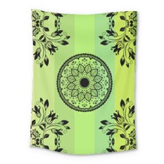 Green Grid Cute Flower Mandala Medium Tapestry by Magicworlddreamarts1