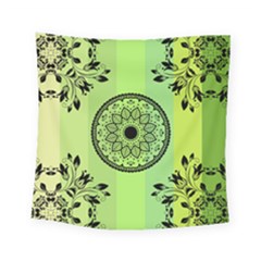 Green Grid Cute Flower Mandala Square Tapestry (small) by Magicworlddreamarts1