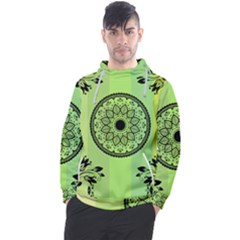 Green Grid Cute Flower Mandala Men s Pullover Hoodie by Magicworlddreamarts1