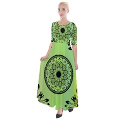 Green Grid Cute Flower Mandala Half Sleeves Maxi Dress by Magicworlddreamarts1