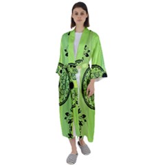 Green Grid Cute Flower Mandala Maxi Satin Kimono by Magicworlddreamarts1