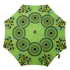 Green Grid Cute Flower Mandala Hook Handle Umbrellas (small) by Magicworlddreamarts1