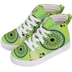 Green Grid Cute Flower Mandala Kids  Hi-top Skate Sneakers by Magicworlddreamarts1