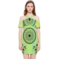 Green Grid Cute Flower Mandala Shoulder Frill Bodycon Summer Dress by Magicworlddreamarts1