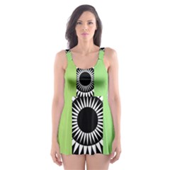  Green Check Pattern, Vertical Mandala Skater Dress Swimsuit by Magicworlddreamarts1