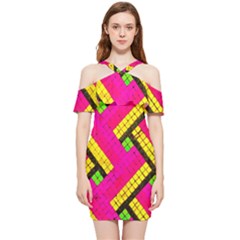 Pop Art Mosaic Shoulder Frill Bodycon Summer Dress by essentialimage365