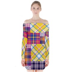 Checks Pattern Long Sleeve Off Shoulder Dress by designsbymallika