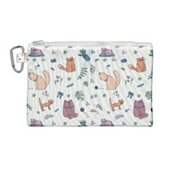 Funny Cats Canvas Cosmetic Bag (large) by SychEva