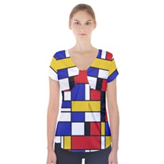 Stripes And Colors Textile Pattern Retro Short Sleeve Front Detail Top by DinzDas