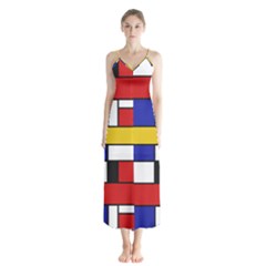 Stripes And Colors Textile Pattern Retro Button Up Chiffon Maxi Dress by DinzDas