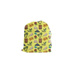 Tropical Island Tiki Parrots, Mask And Palm Trees Drawstring Pouch (xs) by DinzDas