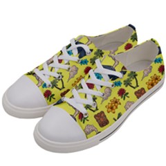 Tropical Island Tiki Parrots, Mask And Palm Trees Men s Low Top Canvas Sneakers by DinzDas