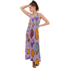 Back To School And Schools Out Kids Pattern V-neck Chiffon Maxi Dress by DinzDas