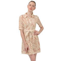 Thanksgiving Flowers And Gifts Pattern Belted Shirt Dress by DinzDas