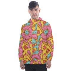 Fast Food Pizza And Donut Pattern Men s Front Pocket Pullover Windbreaker by DinzDas