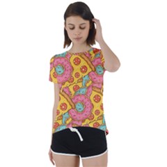 Fast Food Pizza And Donut Pattern Short Sleeve Foldover Tee by DinzDas