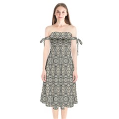 Steampunk Camouflage Design Print Shoulder Tie Bardot Midi Dress
