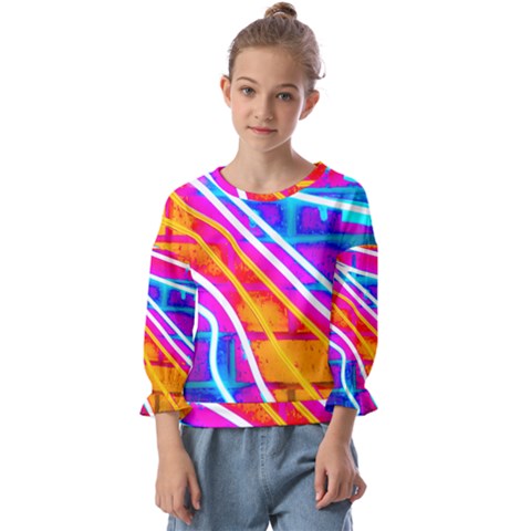 Pop Art Neon Wall Kids  Cuff Sleeve Top by essentialimage365