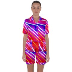 Pop Art Neon Lights Satin Short Sleeve Pajamas Set by essentialimage365