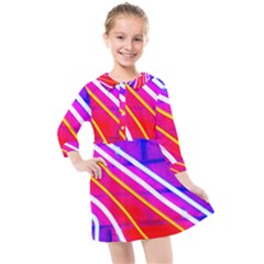 Pop Art Neon Lights Kids  Quarter Sleeve Shirt Dress by essentialimage365