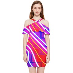 Pop Art Neon Lights Shoulder Frill Bodycon Summer Dress by essentialimage365