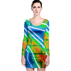 Pop Art Neon Wall Long Sleeve Bodycon Dress by essentialimage365