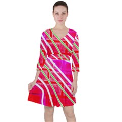 Pop Art Neon Wall Quarter Sleeve Ruffle Waist Dress by essentialimage365